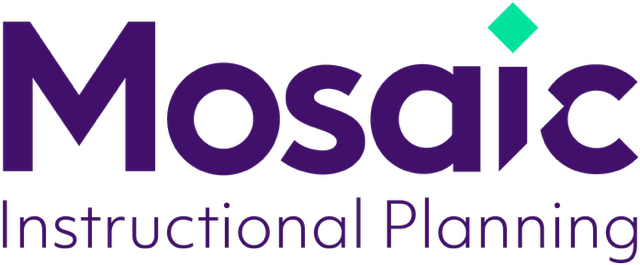 Logo of Mosaic Instructional Planning in purple text with a teal diamond above the letter "i".